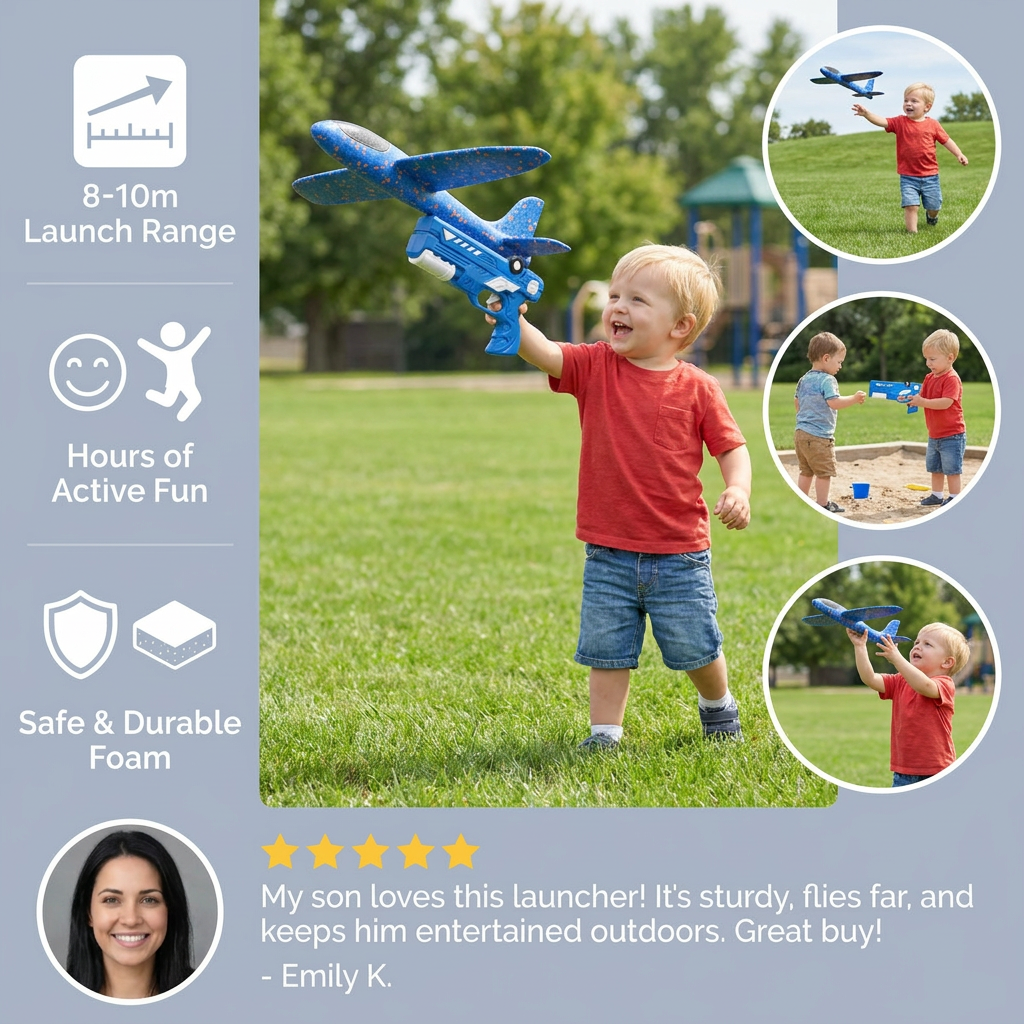 Foam Airplane Launcher for Kids – Interactive Flying Toy with Launch Gun
