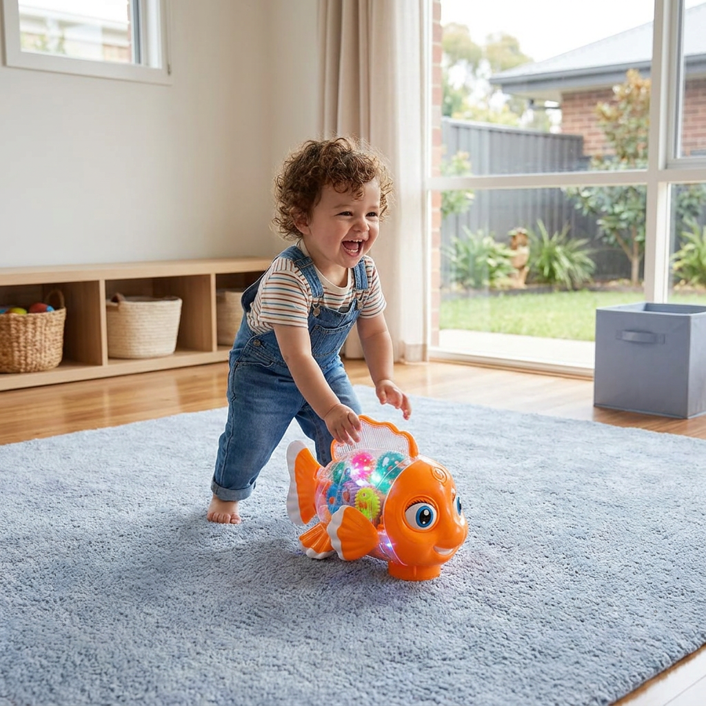 Light-Up Gear Fish Toy for Kids – Transparent Moving Gears with Music & Motion