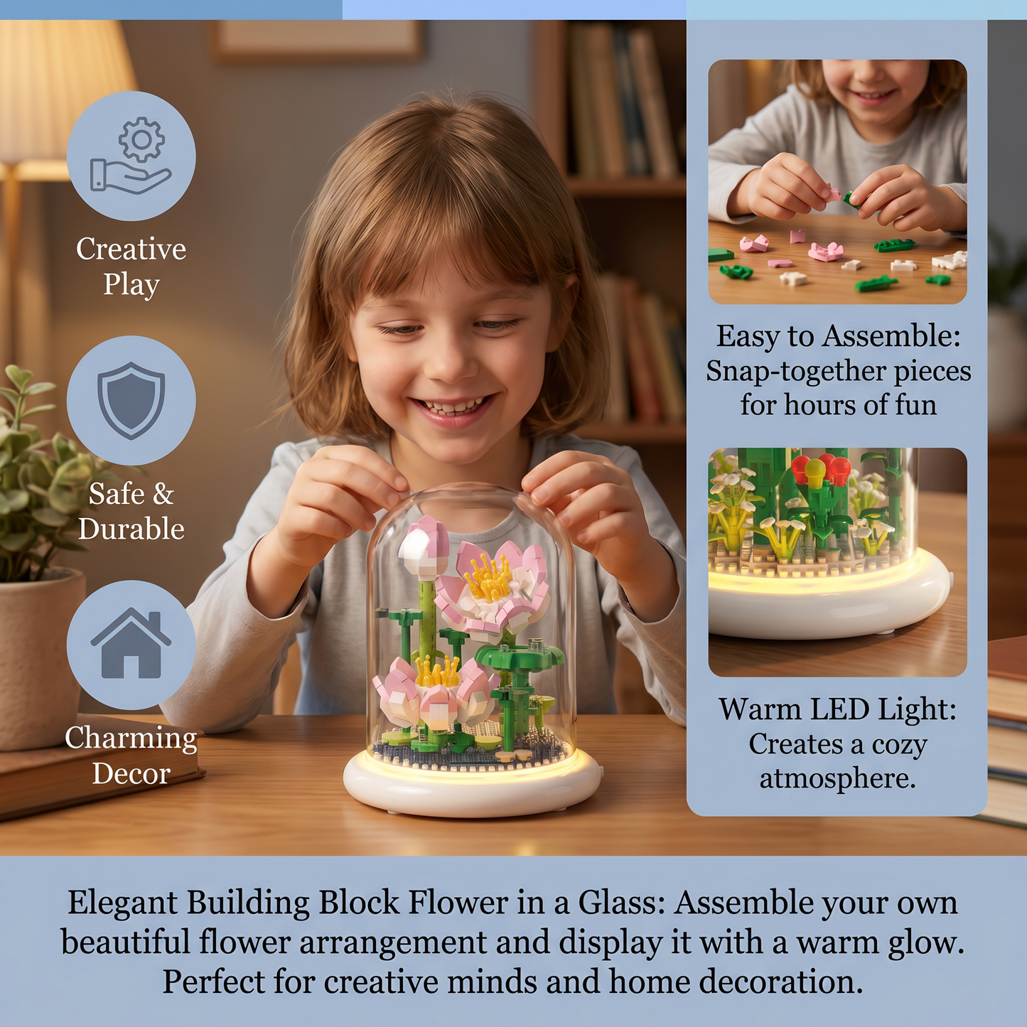 Elegant Building Block Flower in a Glass