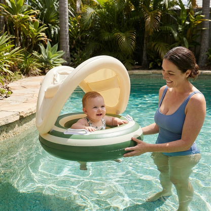 Inflatable Retro Lollipop Baby Swim Ring with Removable Sun Canopy – Secure Seat for 6–36 Months