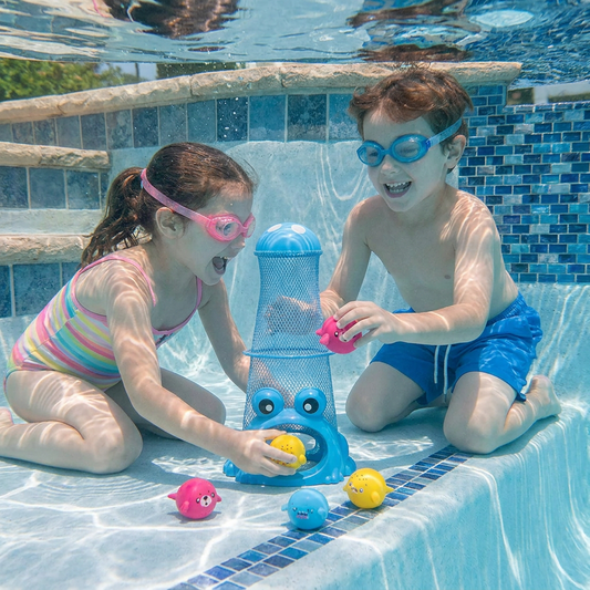 Frog Diving Pool Toy with Catch Net and Sea Animal Balls