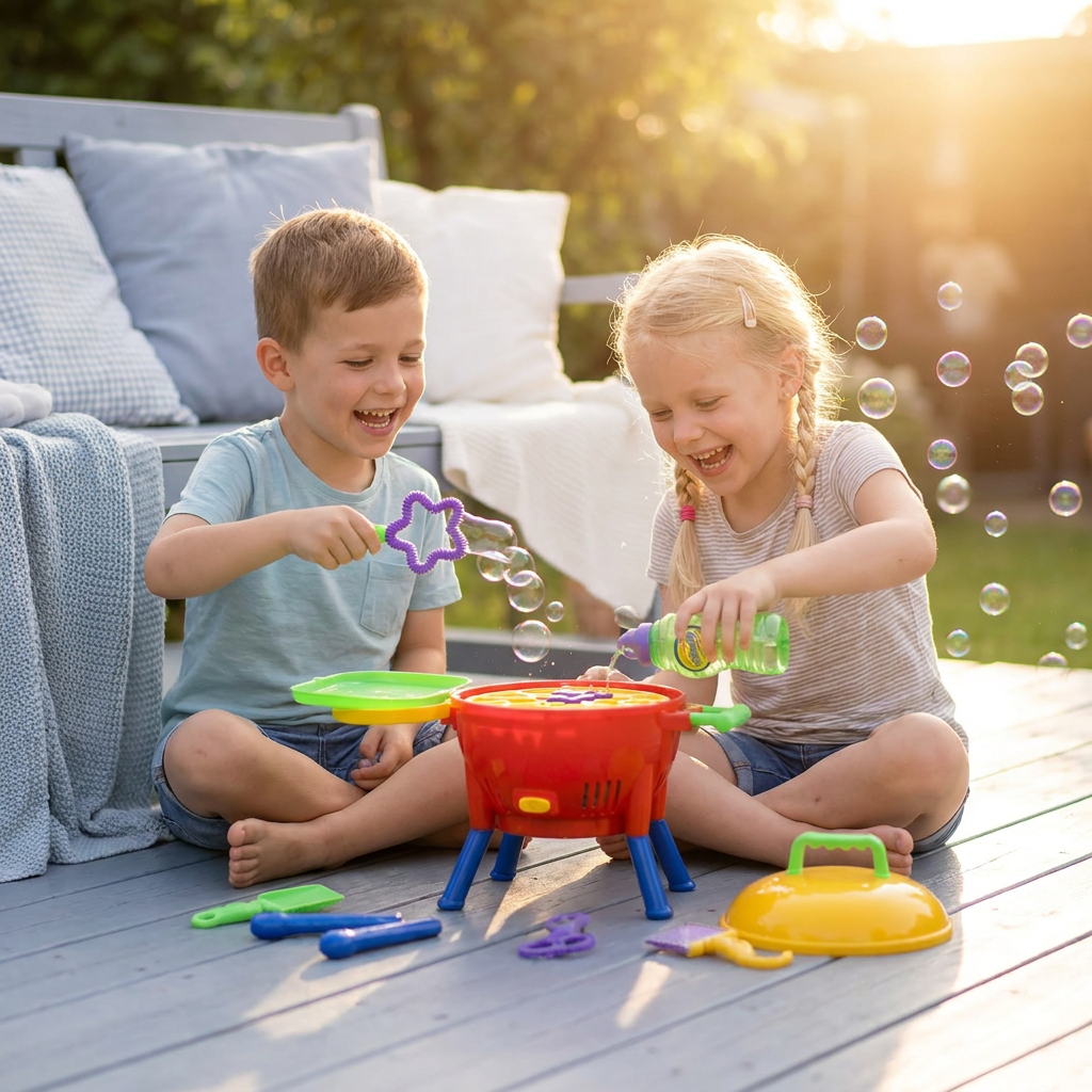 BBQ Bubble Machine Toy with Bubble Solution and Shapes