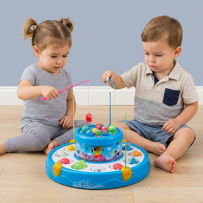 Electric Rotating Fishing Game Toy with Music and Colorful Fish