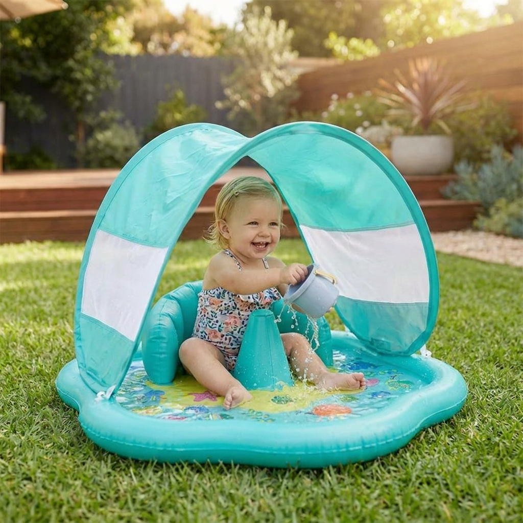Inflatable Baby Splash Play Mat with Canopy – Water Play & Sun Protection for Toddlers