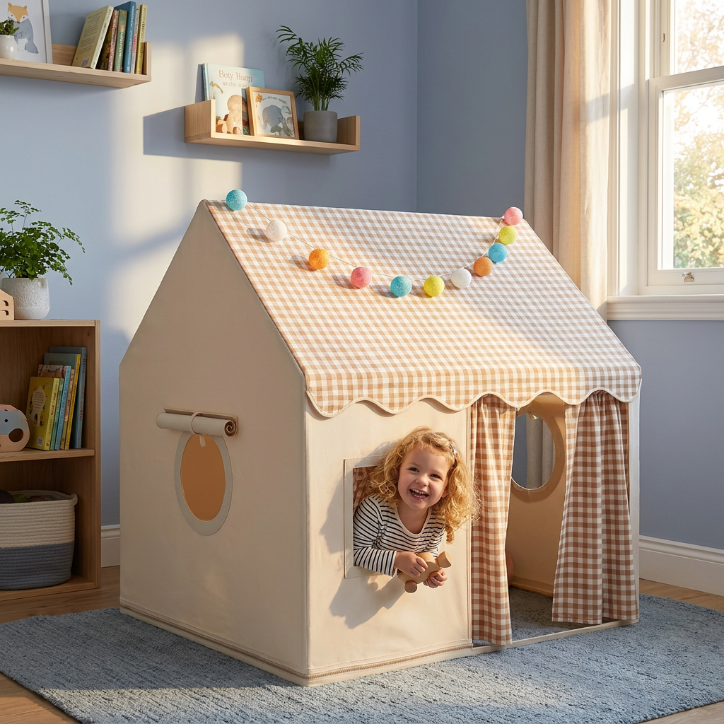 Kids Play House Tent with Checkered Roof