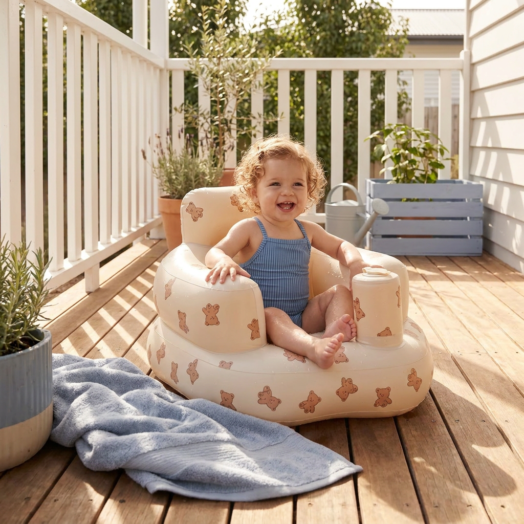 Inflatable Baby Seat with Bear Print for Sitting and Bath