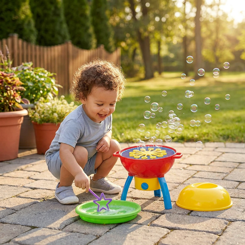 BBQ Bubble Machine Toy with Bubble Solution and Shapes