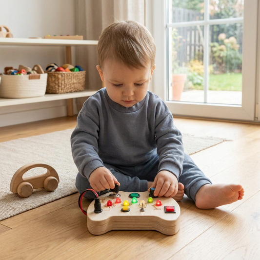 Wooden LED Busy Board Controller – Montessori Sensory Learning Toy for Motor Skills