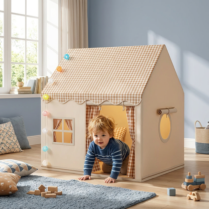 Kids Play House Tent with Checkered Roof
