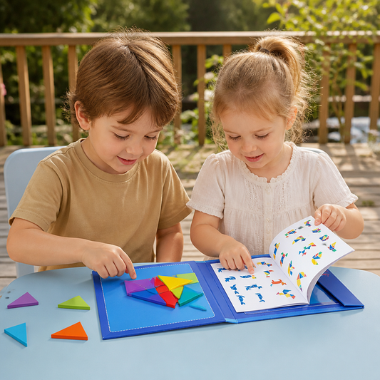 Portable Montessori Wooden Magnetic Tangram Puzzle Book Educational Toy