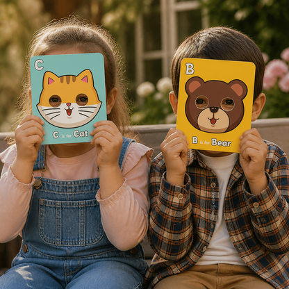 Alphabet flashcards with animal designs