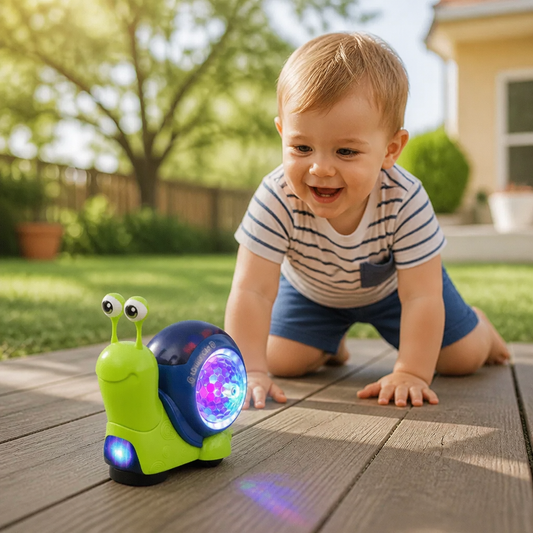 Light-up and music-playing snail crawling toy