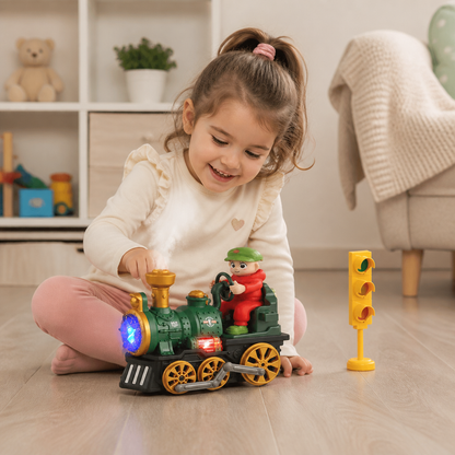 Cute Steam Train Toy with Lights, Music & Realistic Steam Effect