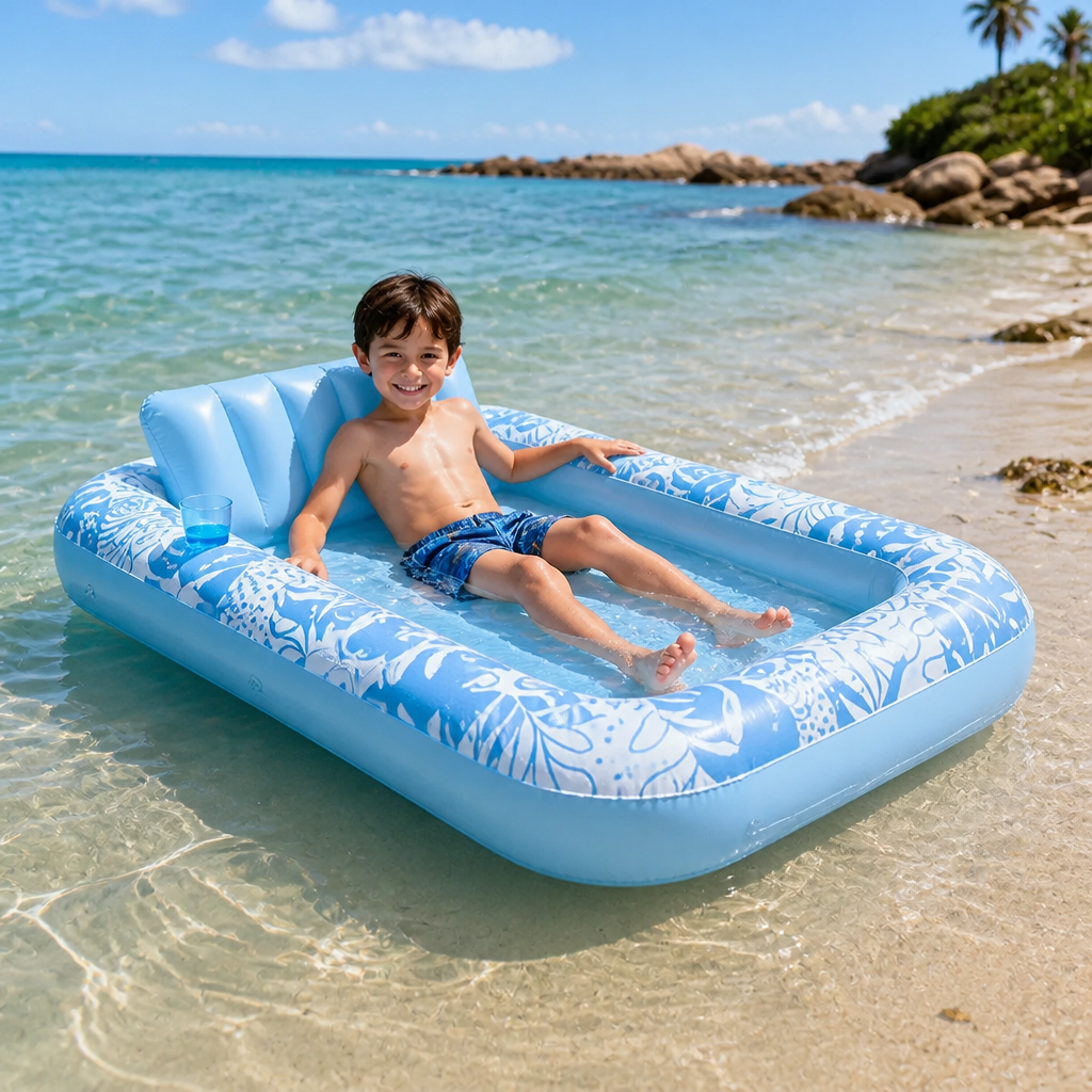 Inflatable Tanning Pool Lounge with Pillow & Cup Holder