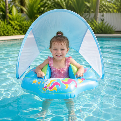 Baby Swim Float with Sun Canopy – Inflatable Infant Swimming Ring for Safe Water Fun