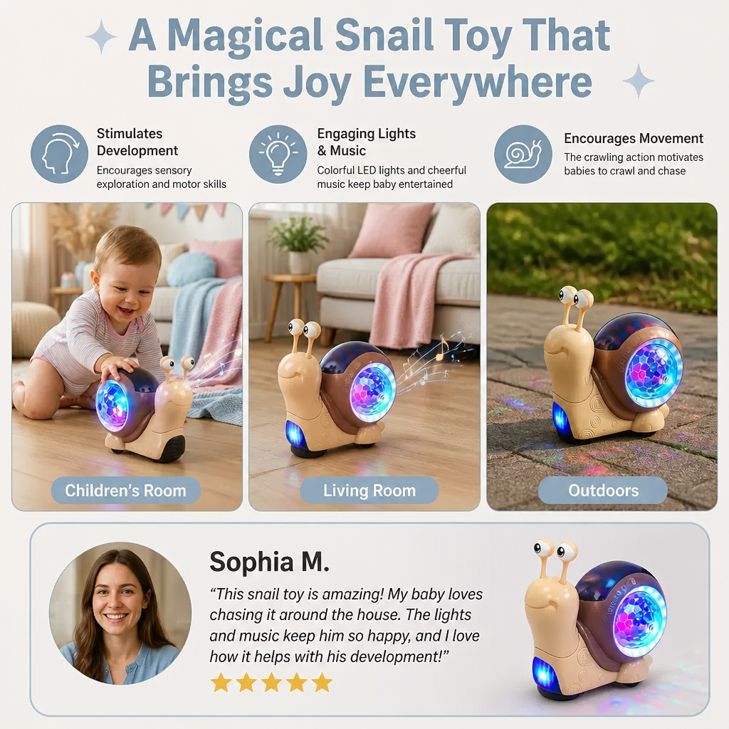 Light-up and music-playing snail crawling toy