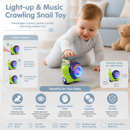 Light-up and music-playing snail crawling toy