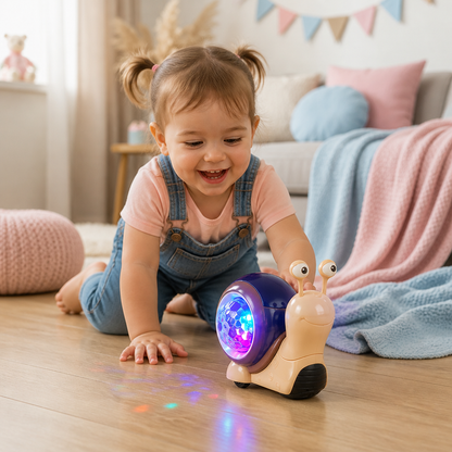 Light-up and music-playing snail crawling toy