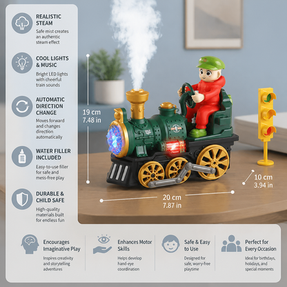 Cute Steam Train Toy with Lights, Music & Realistic Steam Effect