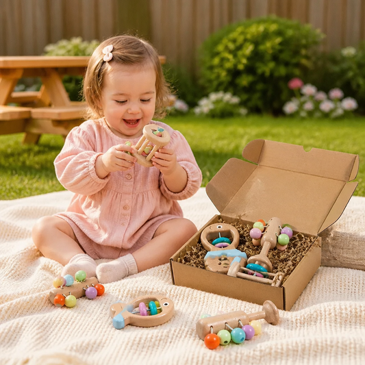 Wooden Baby Gift Set – Rattle & Musical Toy Set for Newborns