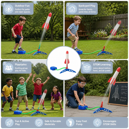 Kids Rocket Launcher with Foot Pump – Lightning Air-Powered Outdoor Toy
