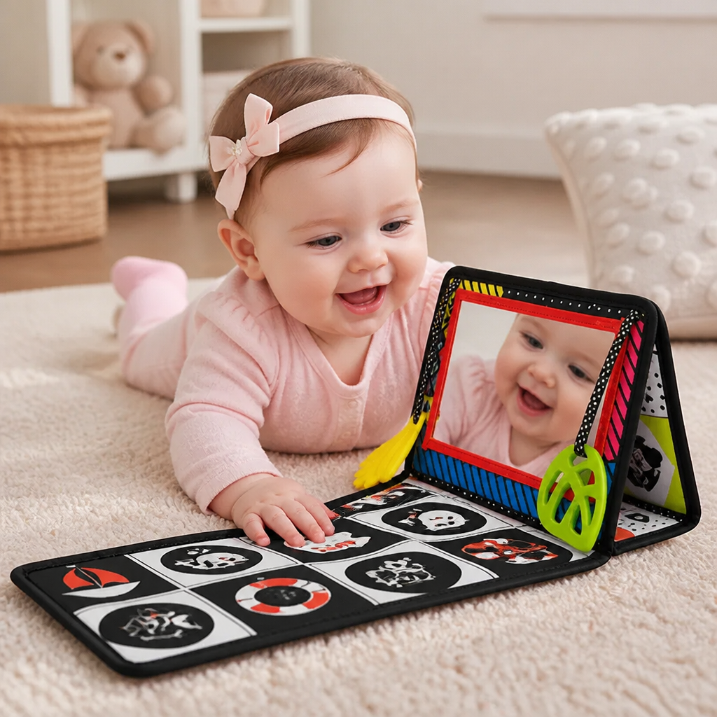 Interactive Baby Mirror Book – Foldable & Washable Soft Cloth Toy