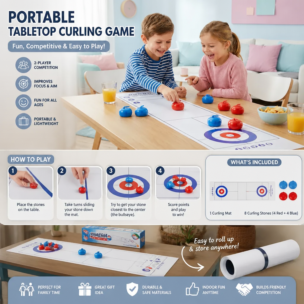 Portable Tabletop Curling Game – 2-Player Competition Set