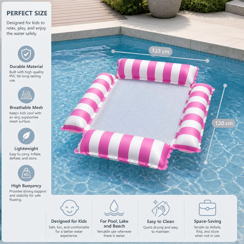 Inflatable Pool Seat for Kids – Water Hammock with Mesh Surface