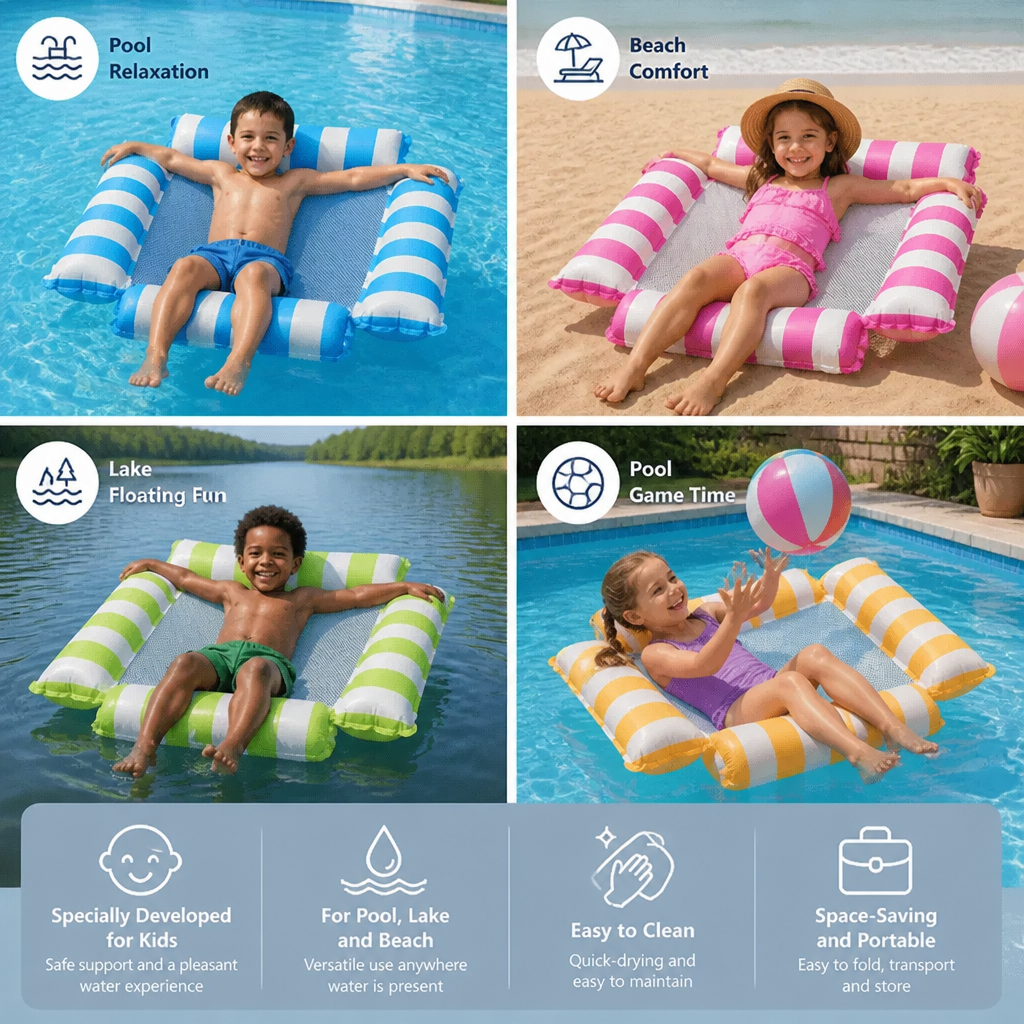 Inflatable Pool Seat for Kids – Water Hammock with Mesh Surface