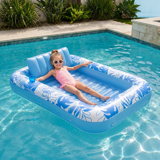 Inflatable Tanning Pool Lounge with Pillow & Cup Holder