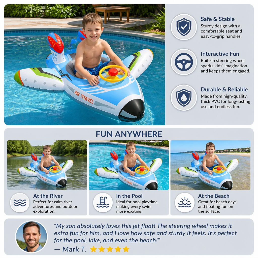 Inflatable Jet Fighter Pool Float with Seat & Steering Wheel