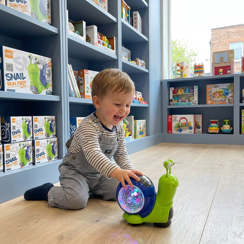 Light-up and music-playing snail crawling toy