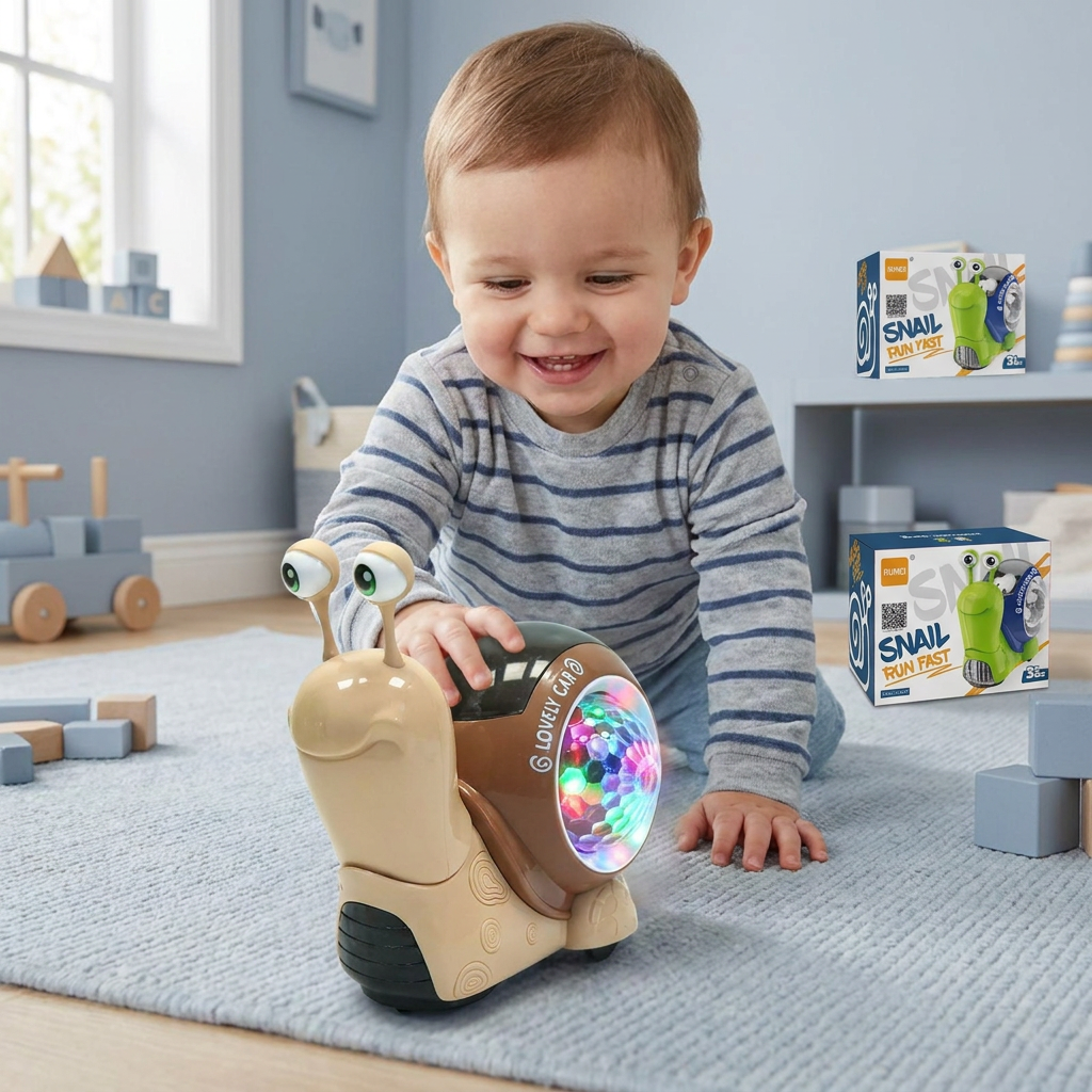 Light-up and music-playing snail crawling toy