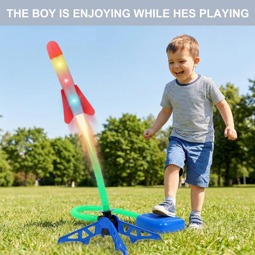 Kids Rocket Launcher with Foot Pump – Lightning Air-Powered Outdoor Toy