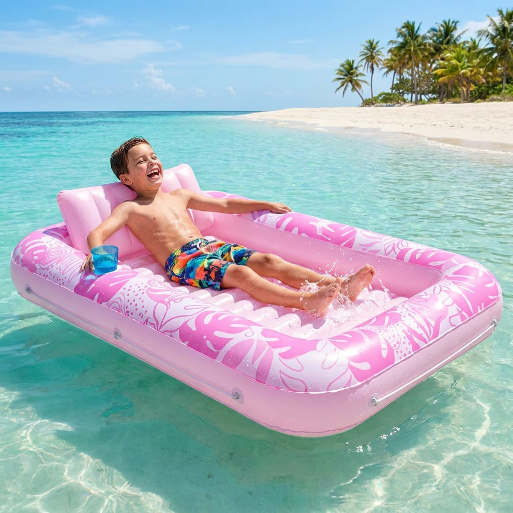 Inflatable Tanning Pool Lounge with Pillow & Cup Holder