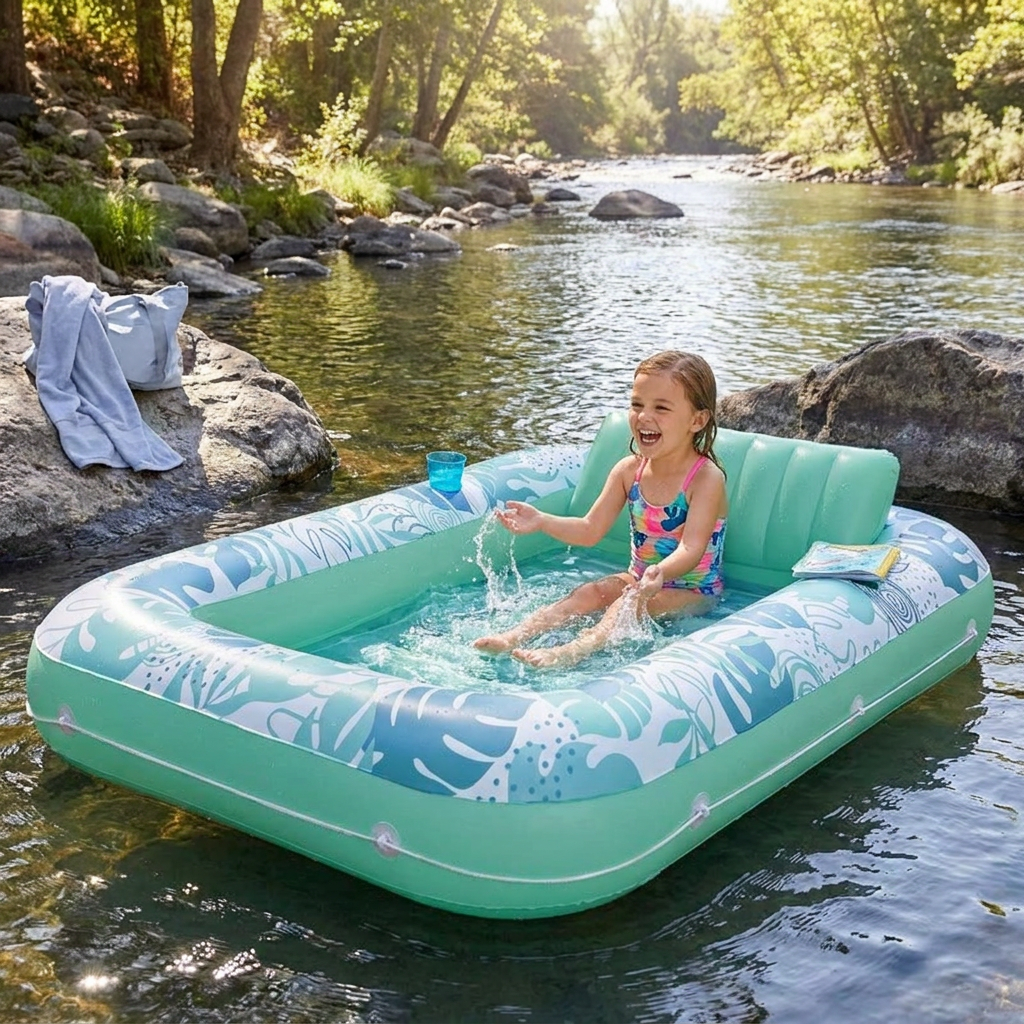 Inflatable Tanning Pool Lounge with Pillow & Cup Holder