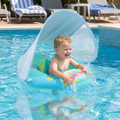 Baby Swim Float with Sun Canopy – Inflatable Infant Swimming Ring for Safe Water Fun