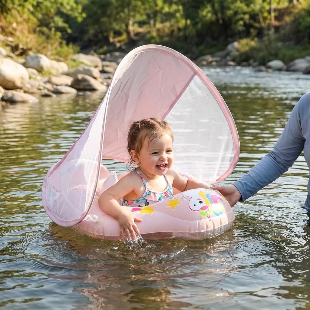 Baby Swim Float with Sun Canopy – Inflatable Infant Swimming Ring for Safe Water Fun