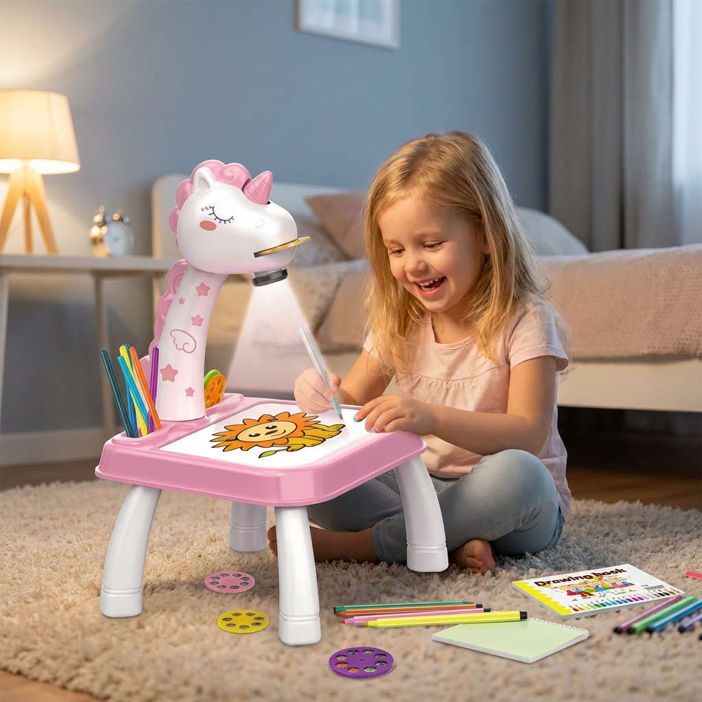Dinosaur Projection Drawing Table for Kids with Markers and Music