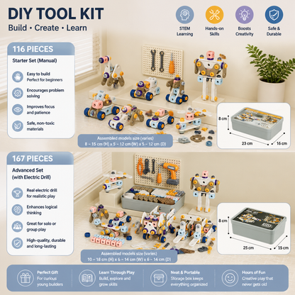 Kids’ DIY Tool Kit with Electric Drill – STEM Building Playset