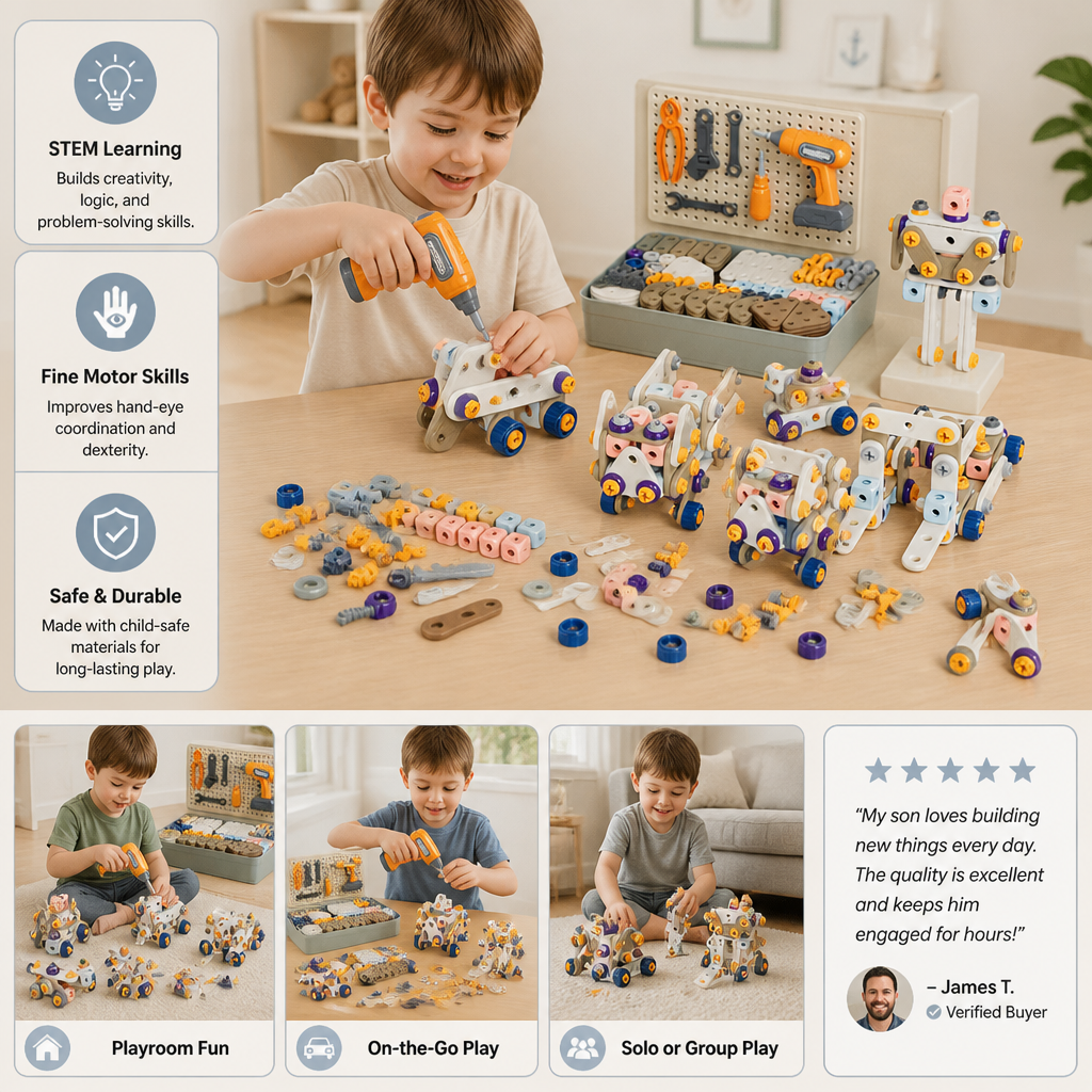 Kids’ DIY Tool Kit with Electric Drill – STEM Building Playset