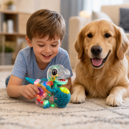 Interactive Light-Up Gear Dinosaur Toy with Music & Walking Action