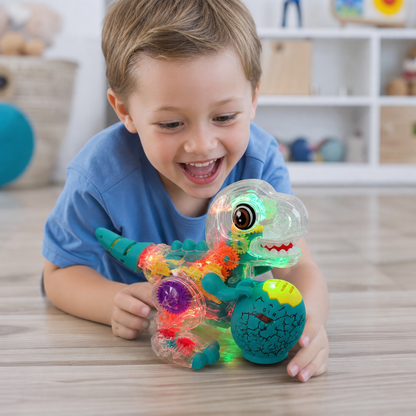 Interactive Light-Up Gear Dinosaur Toy with Music & Walking Action