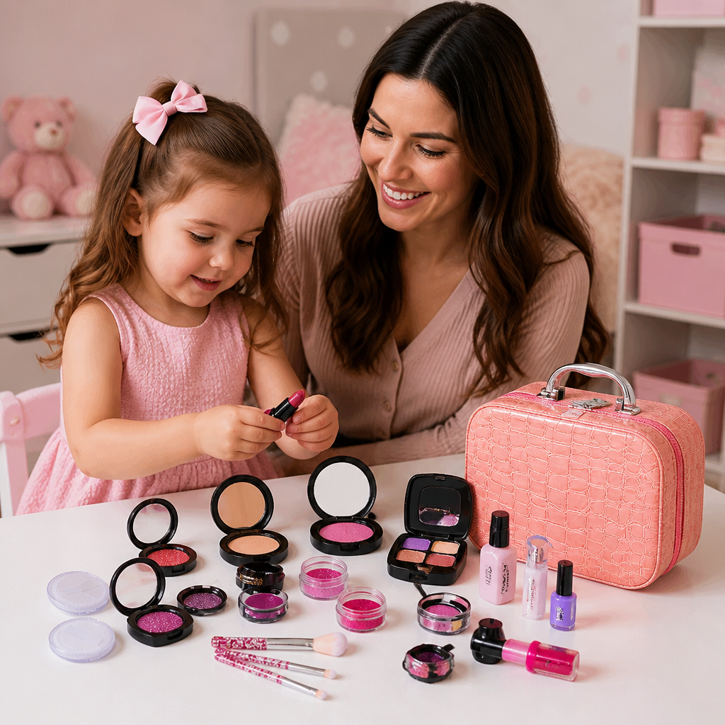 Make-up Play Set for Girls – Safe Kids Cosmetic Set with Practical Bag