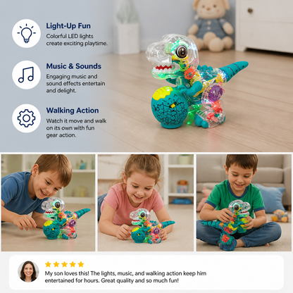 Interactive Light-Up Gear Dinosaur Toy with Music & Walking Action
