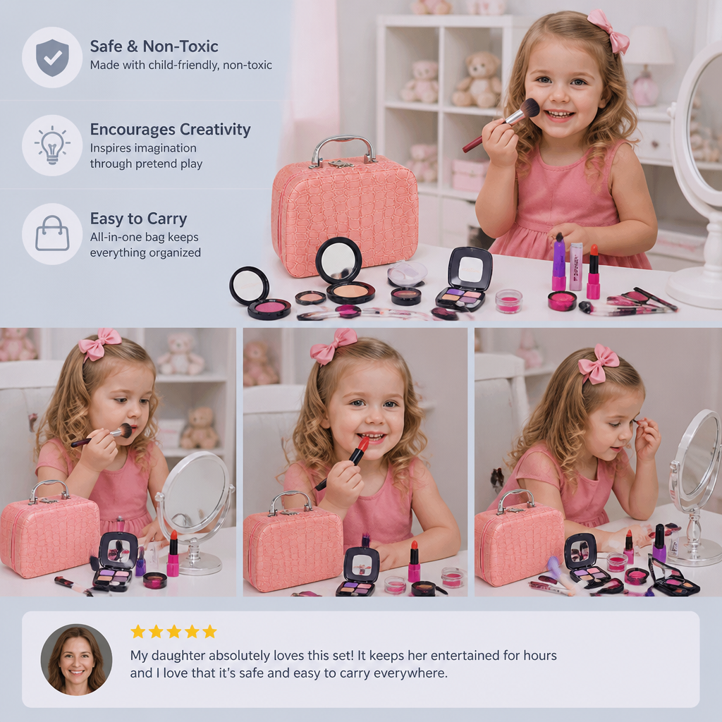 Make-up Play Set for Girls – Safe Kids Cosmetic Set with Practical Bag
