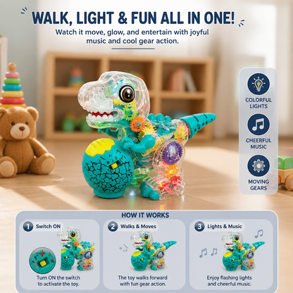 Interactive Light-Up Gear Dinosaur Toy with Music & Walking Action