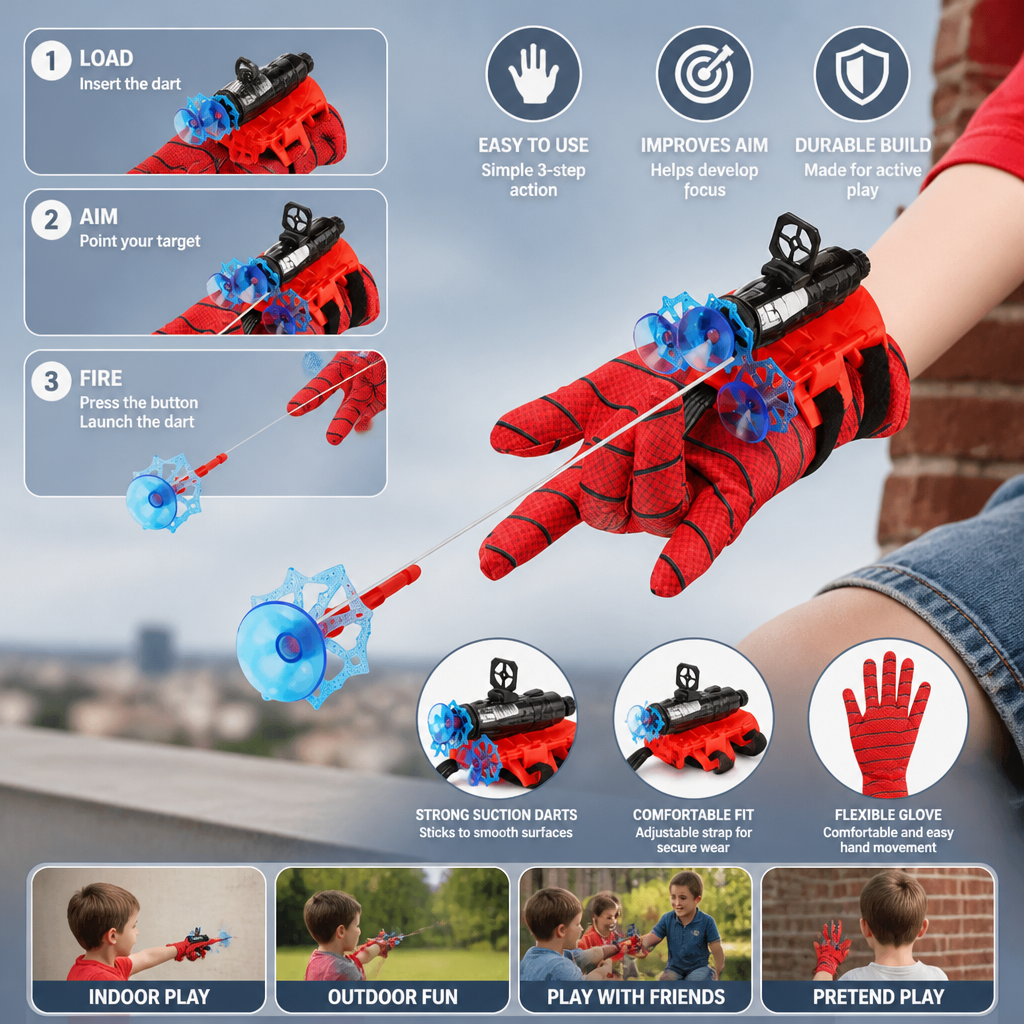 Superhero Web Launcher Glove Set – Wrist String Shooter with Suction Darts