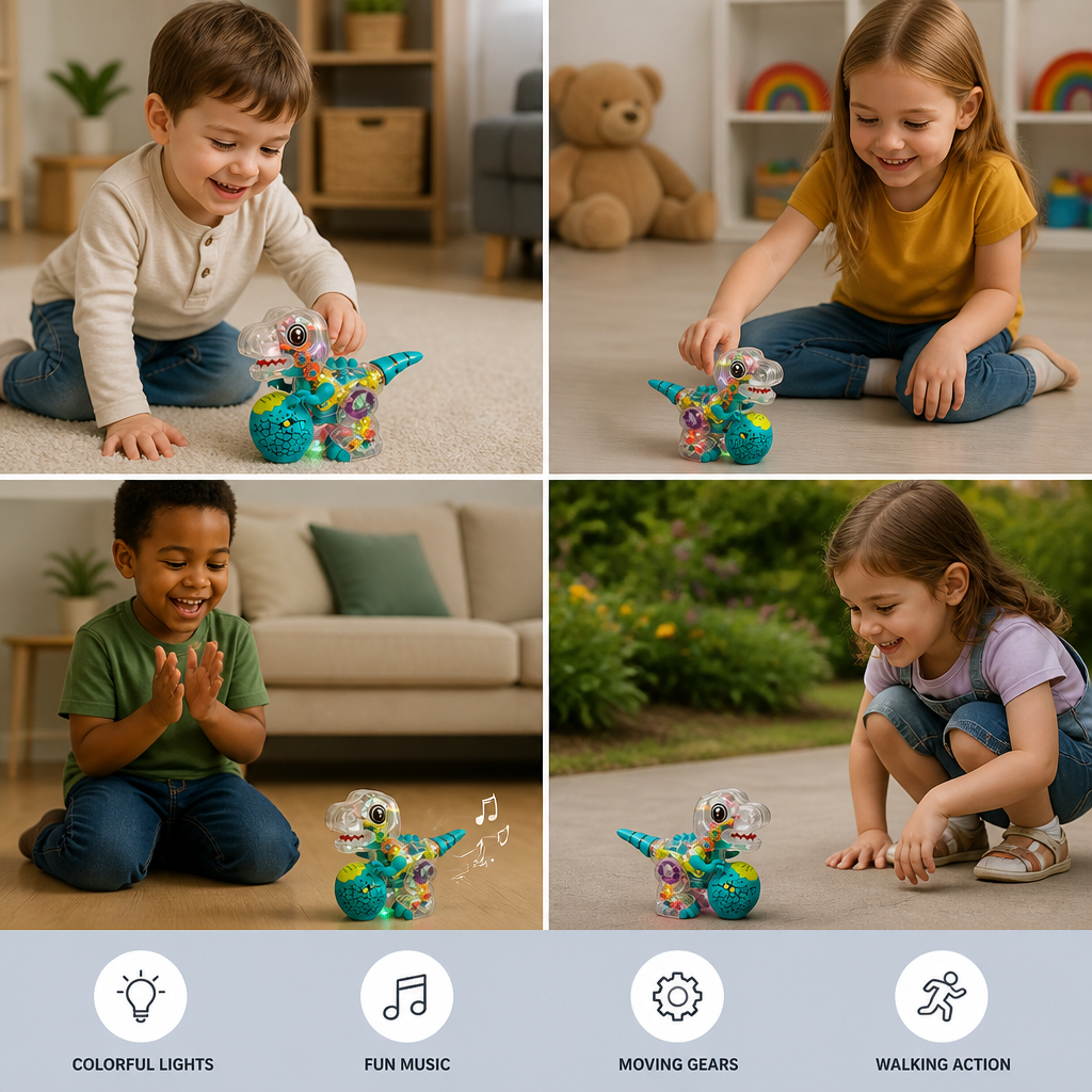 Interactive Light-Up Gear Dinosaur Toy with Music & Walking Action