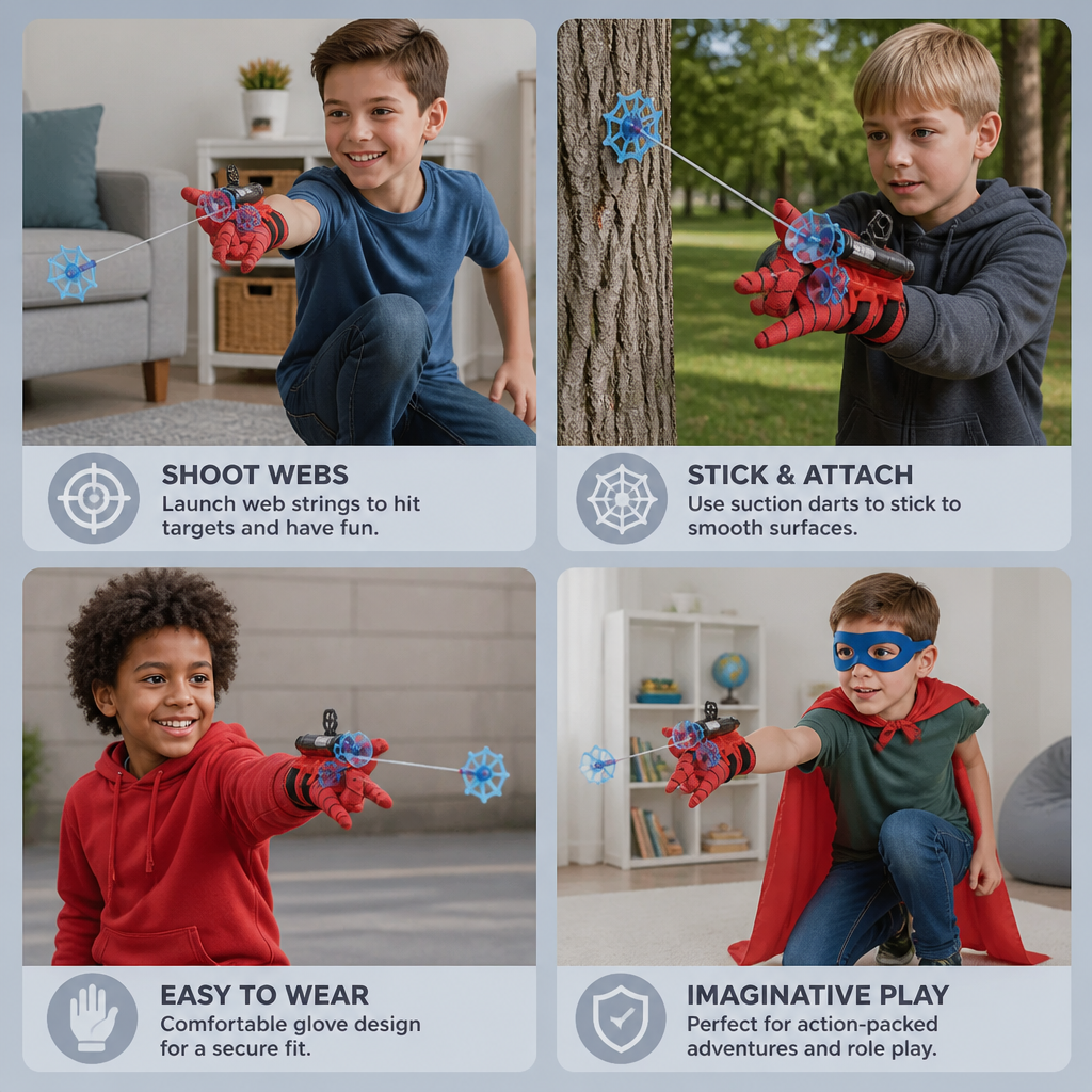 Superhero Web Launcher Glove Set – Wrist String Shooter with Suction Darts